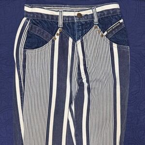 Rocky Mountain Vintage Striped Western Jeans Blue White High Rise 25x34 USA